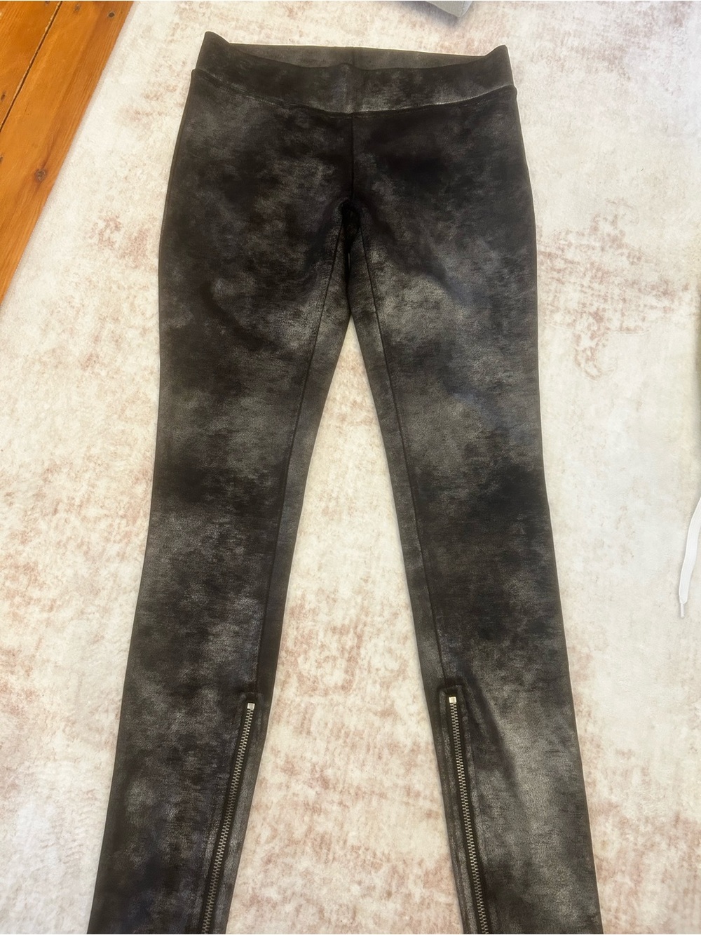 Free People Black/Grey Faux Leather Leggings Zipper Detail